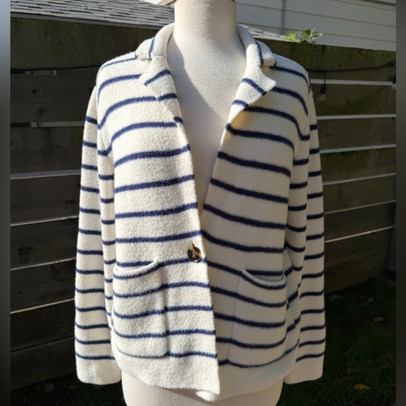 Ann Taylor Sweaters - Ann‎ Taylor 90s Striped Cardigan Navy Blue Nautical Cozy Warm Hampton Academia